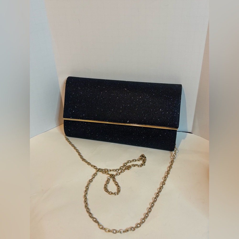 Chic Midnight Glitter Clutch with Gold Chain formal prom homecoming wedding